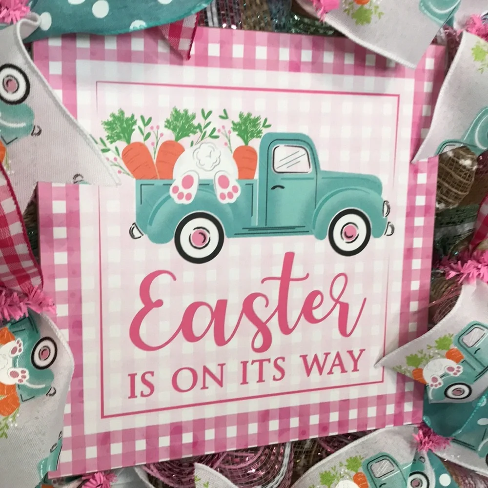 🎉🎉 CLOSET CLEAR OUT 🎉🎉🐰 Handcrafted "Easter Is On Its Way" Wreath - Picture 2 of 4